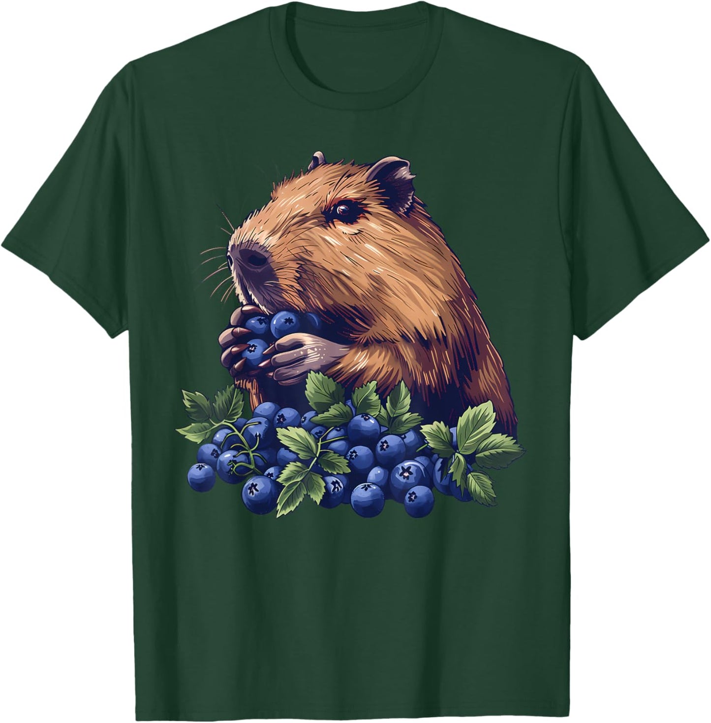 Blueberry Capybara Drawing Artwork Wildlife Blueberries T-Shirt - T-Shirt | Forest