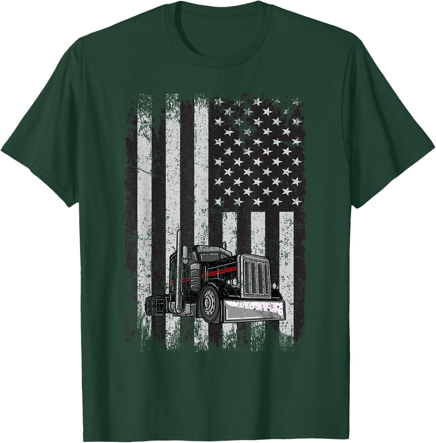 Patriotic black Truck American Flag black white T-Shirt - T-Shirt | Forest