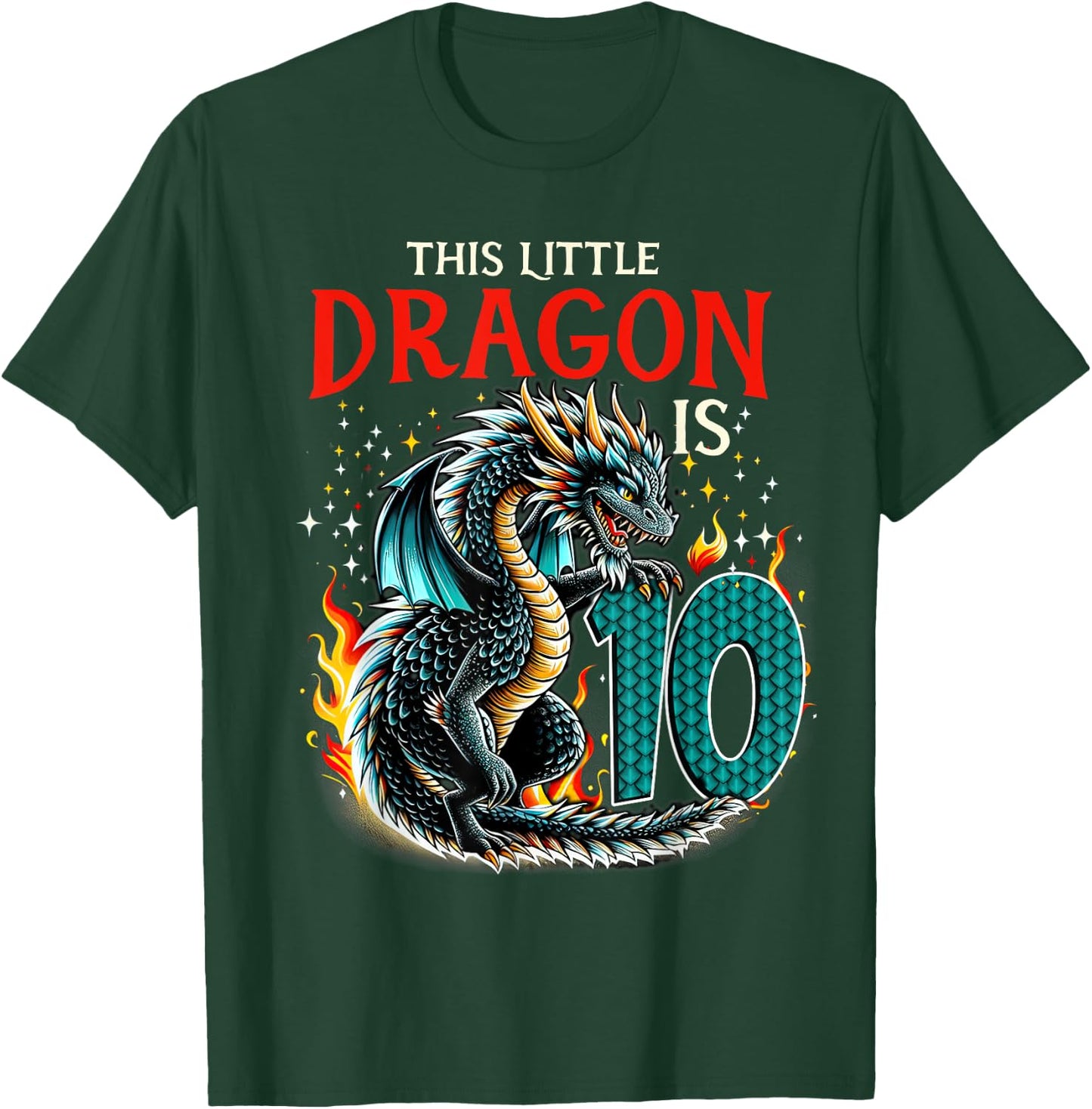 Turning 10 Year Old Birthday Boy Dragon 10th Bday Girl T-Shirt - T-Shirt | Forest
