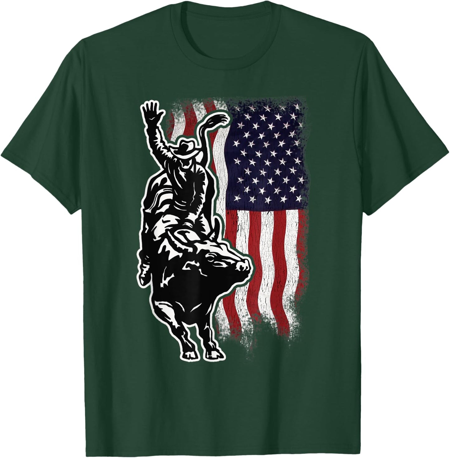 USA Patriotism Rider Independence Day Gift American Flag Bull Riding Cowboy 4th Of July Patriotic Rodeo -Adults Boys T-Shirt - T-Shirt | Forest