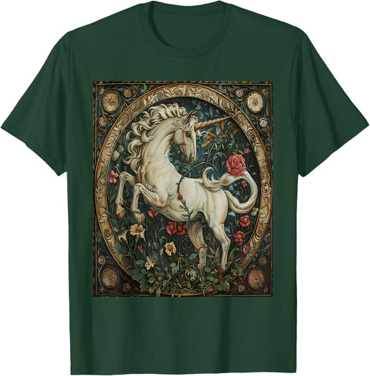 Vintage White Majestic Unicorn Ancient Victorian Style Art T-Shirt - T-Shirt | Forest