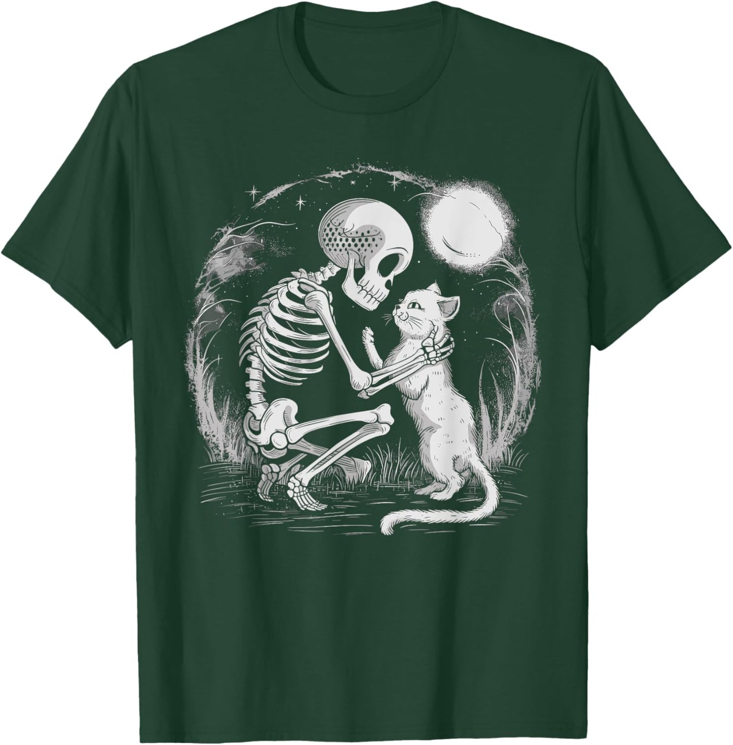 Skeleton Cat Skull Kitty Cute Goth Halloween Costume Women Kids T-Shirt - T-Shirt | Forest