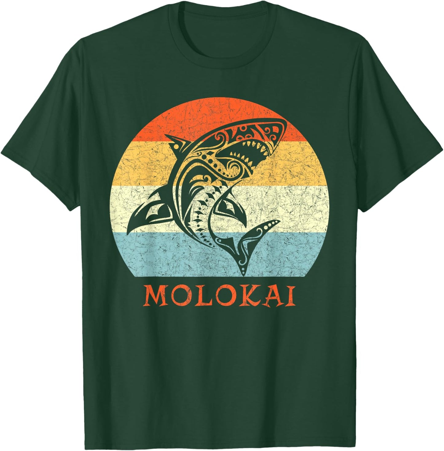 Molokai, Hawaii Vintage Shark Retro Throwback Vacation T-Shirt - T-Shirt | Forest