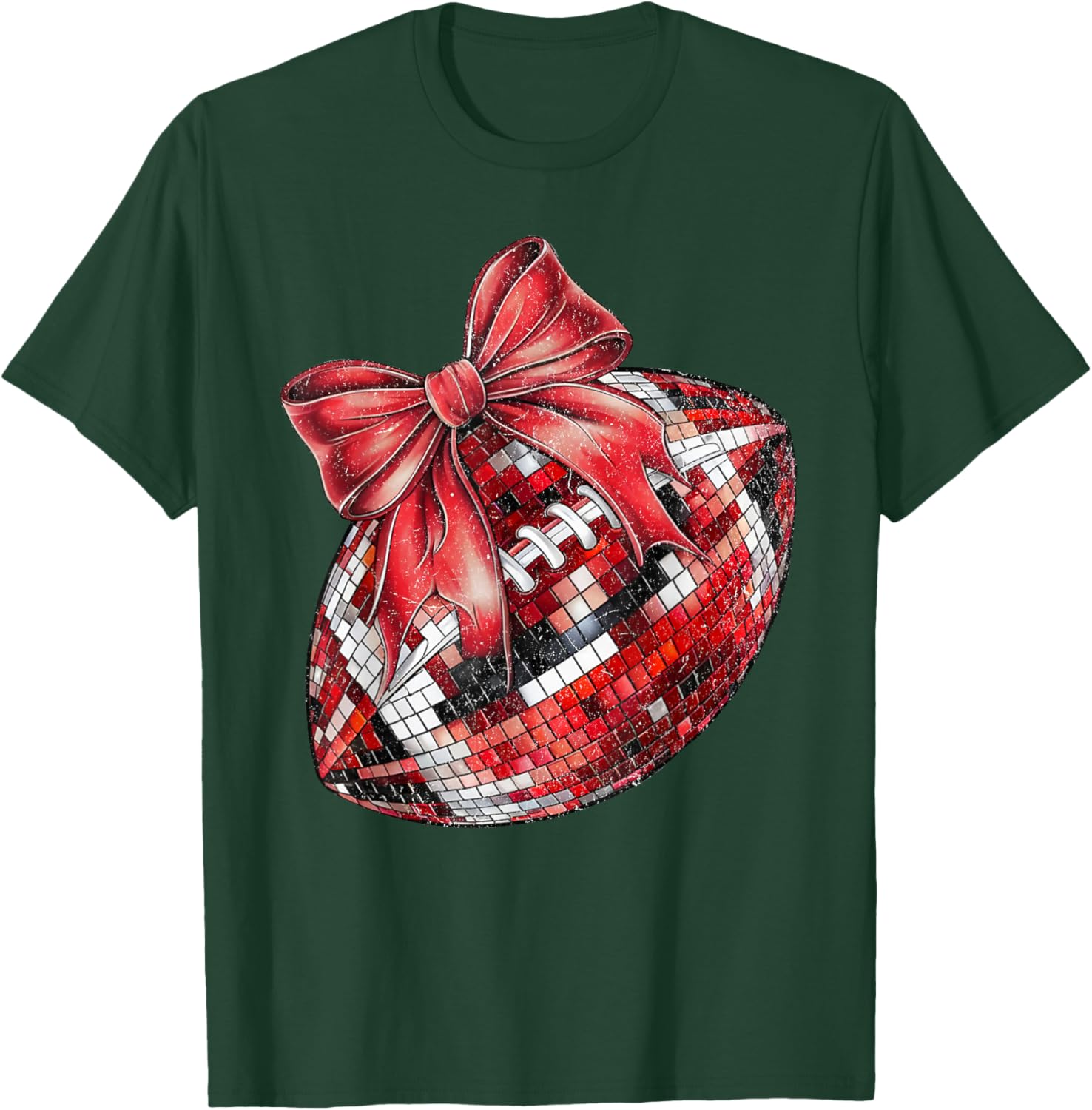 Coquette Bow American Football Game Day Thanksgiving Autumn T-Shirt - T-Shirt | Forest