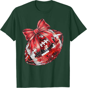 Coquette Bow American Football Game Day Thanksgiving Autumn T-Shirt - T-Shirt | Forest