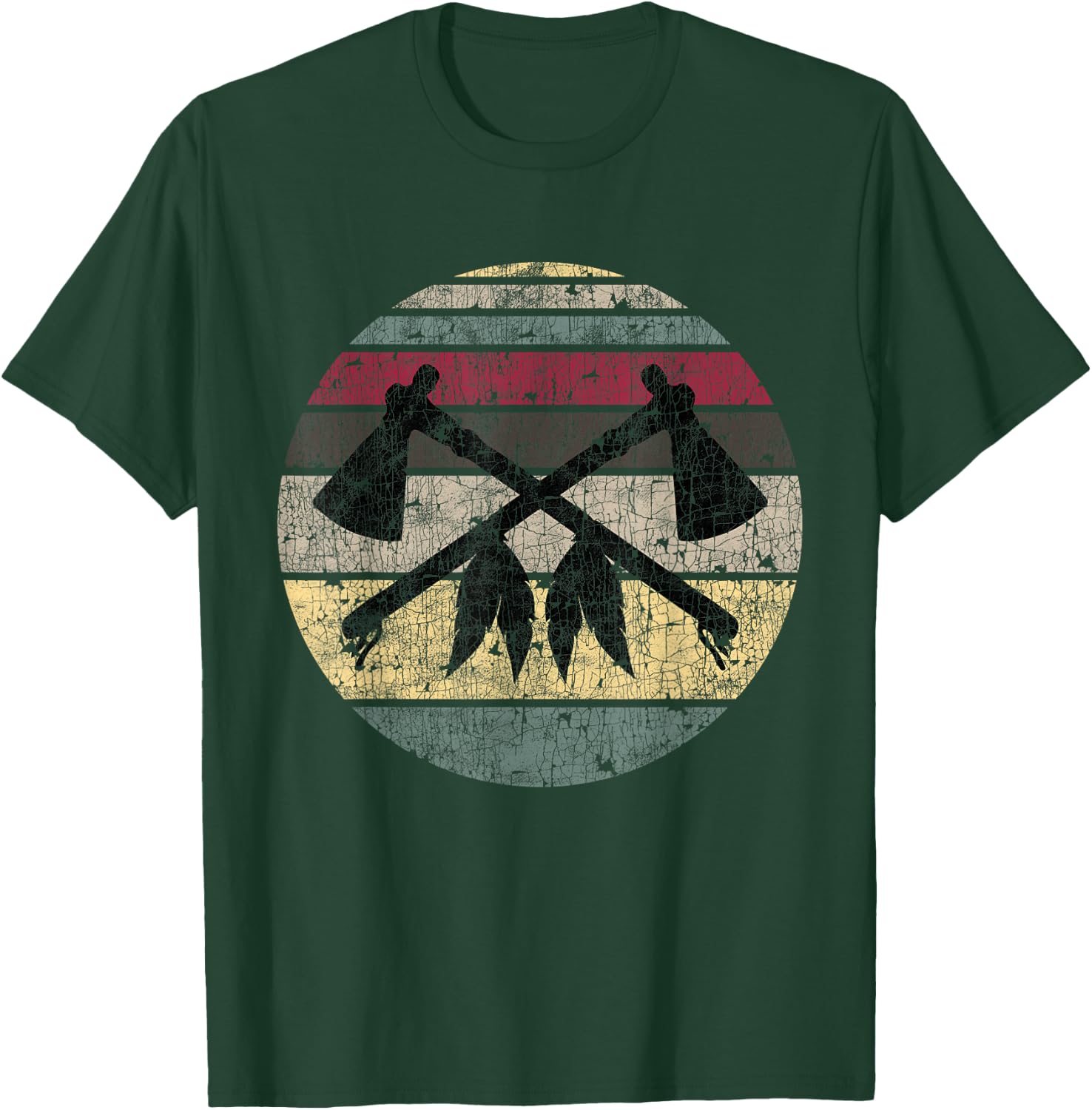 Vintage Native American Throwing Axe Tomahawk Indian Gift T-Shirt - T-Shirt | Forest