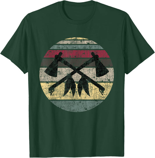 Vintage Native American Throwing Axe Tomahawk Indian Gift T-Shirt - T-Shirt | Forest