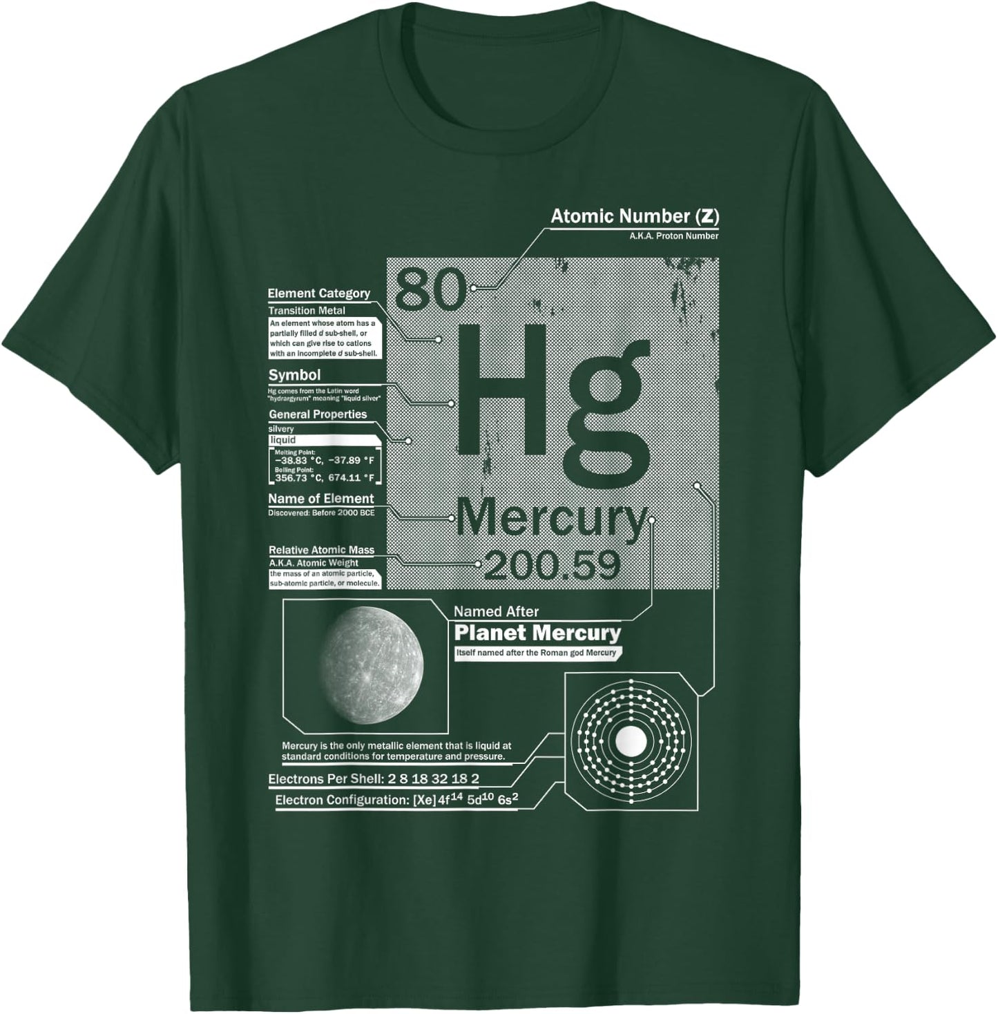 Mercury (Hg) Element | Atomic Number 80 Science Chemistry T-Shirt - T-Shirt | Forest
