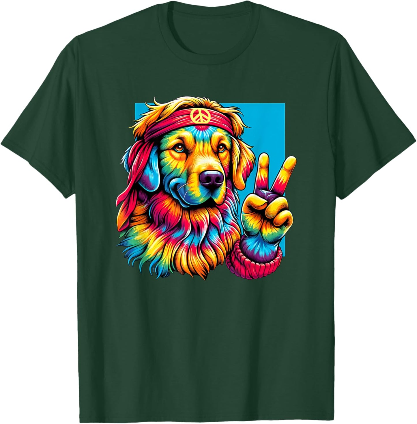Peace Sign Tie Dye Golden Retriever dog Women Kids T-Shirt - T-Shirt | Forest