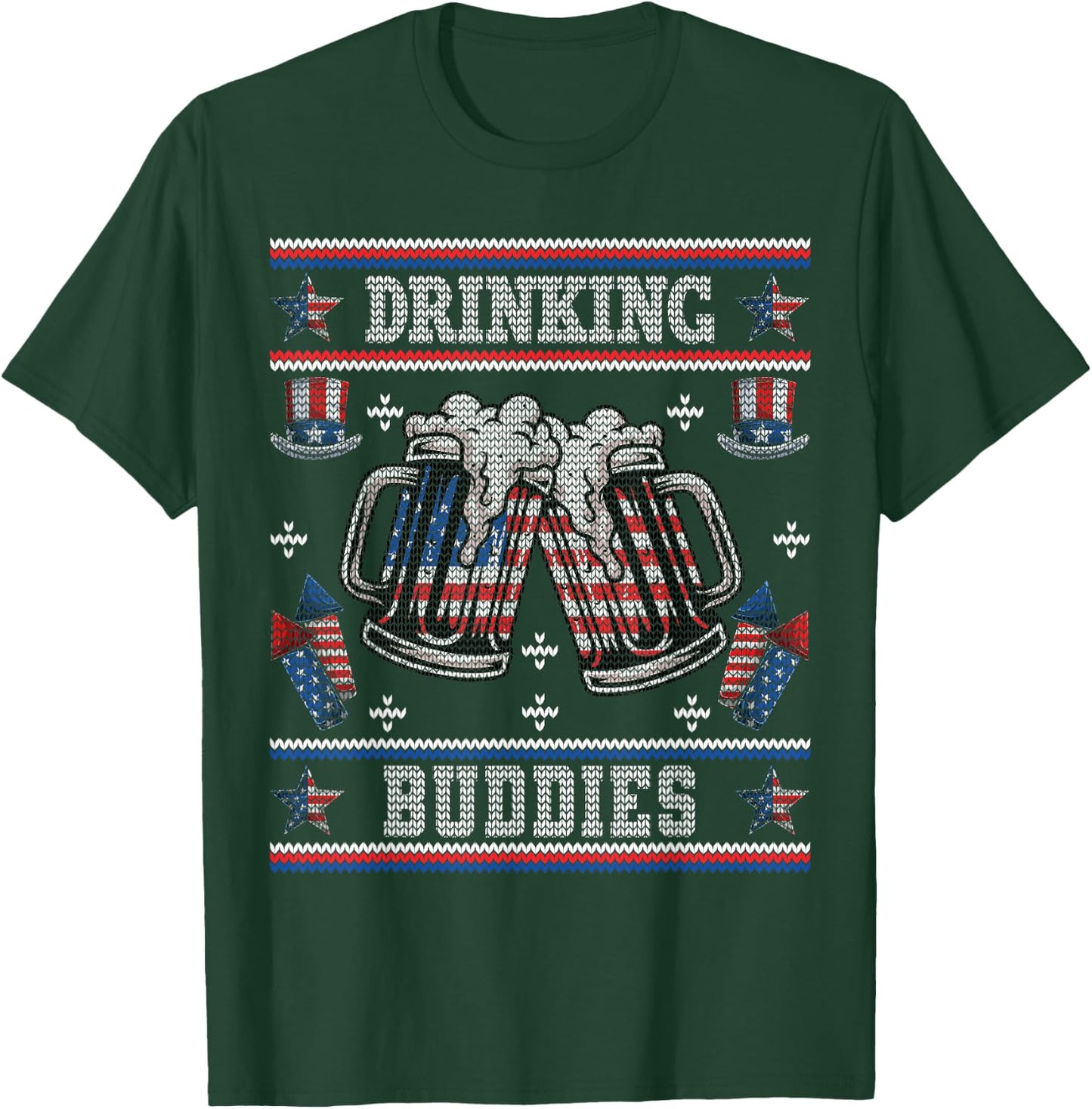 Drinking Buddies Ugly USA 4th of July Funny Beer Men T-Shirt - T-Shirt | Forest