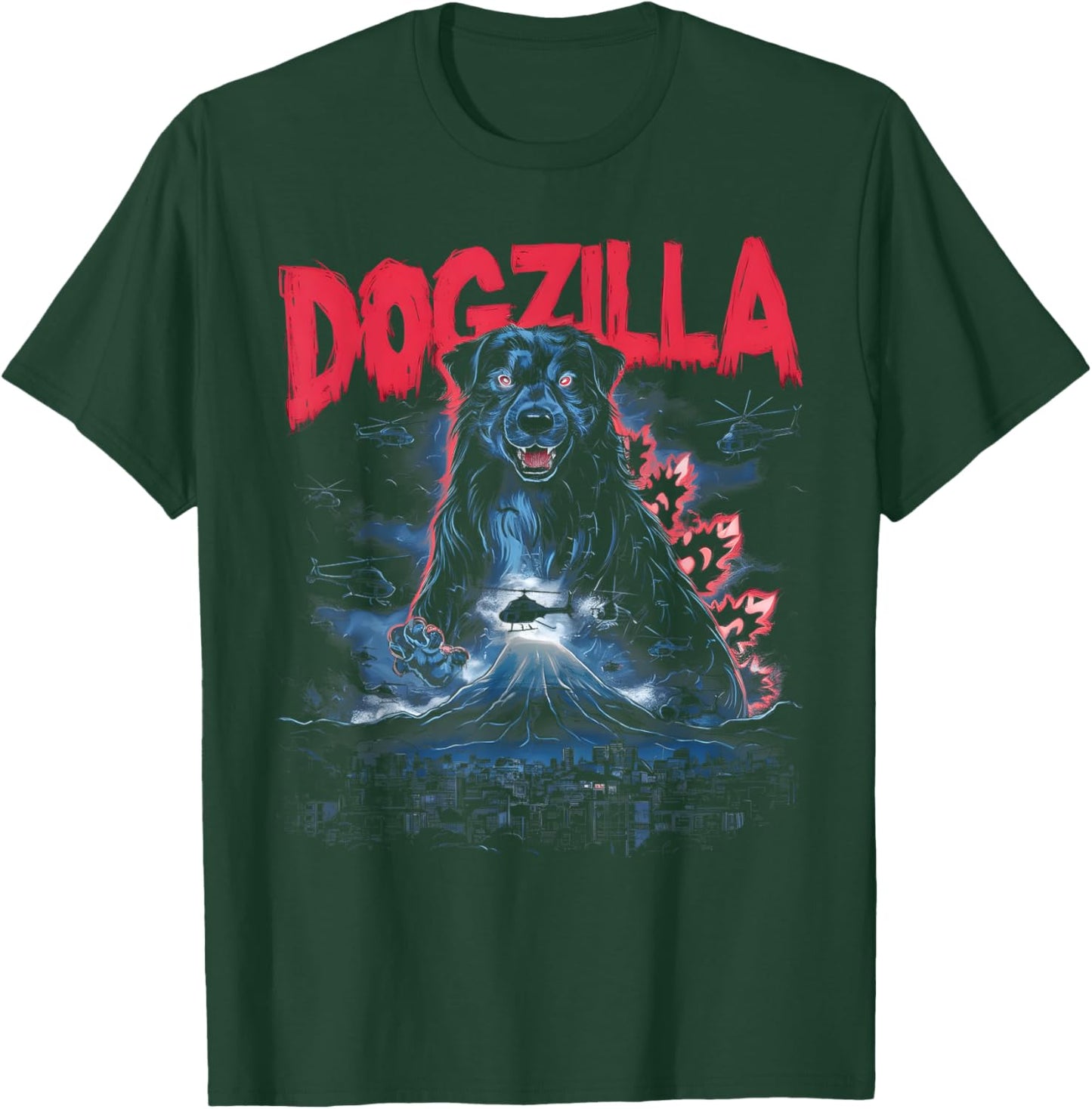 Dogzilla Funny Giant Australian Shepherd Dog graphic art T-Shirt - T-Shirt | Forest