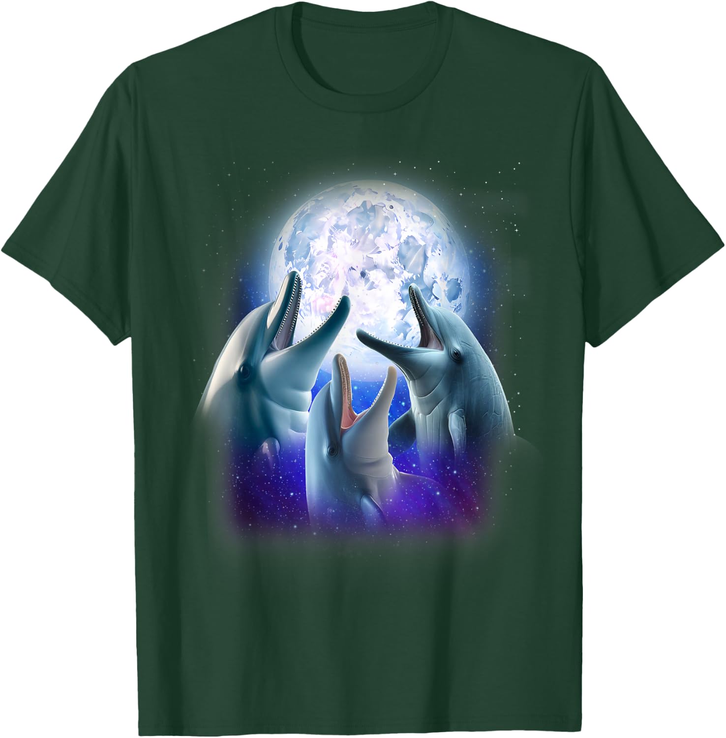 3 Dolphins Howling At The Moon Funny Dolphin Lover Aquarist T-Shirt - T-Shirt | Forest