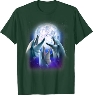 3 Dolphins Howling At The Moon Funny Dolphin Lover Aquarist T-Shirt - T-Shirt | Forest