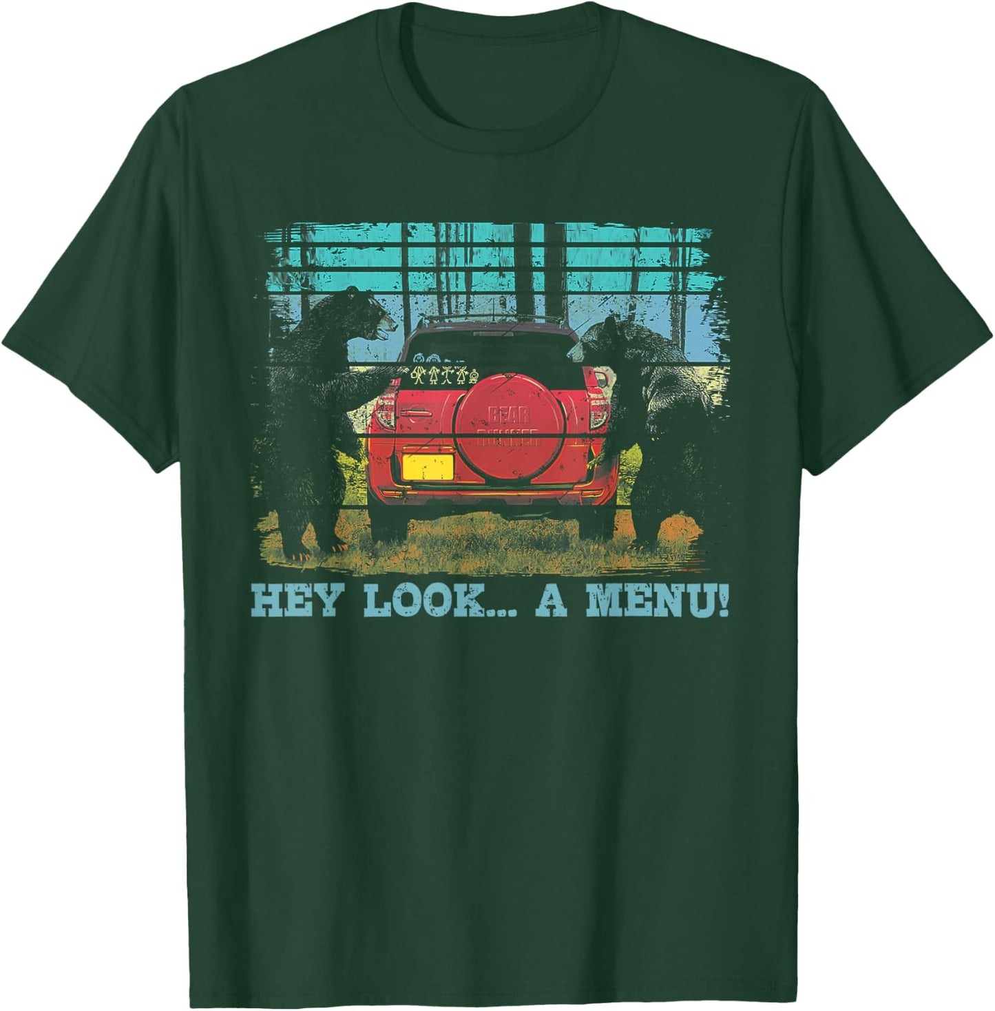 Hey Look A Menu Funny Bear Camping Retro Vintage Camper Car T-Shirt - T-Shirt | Forest