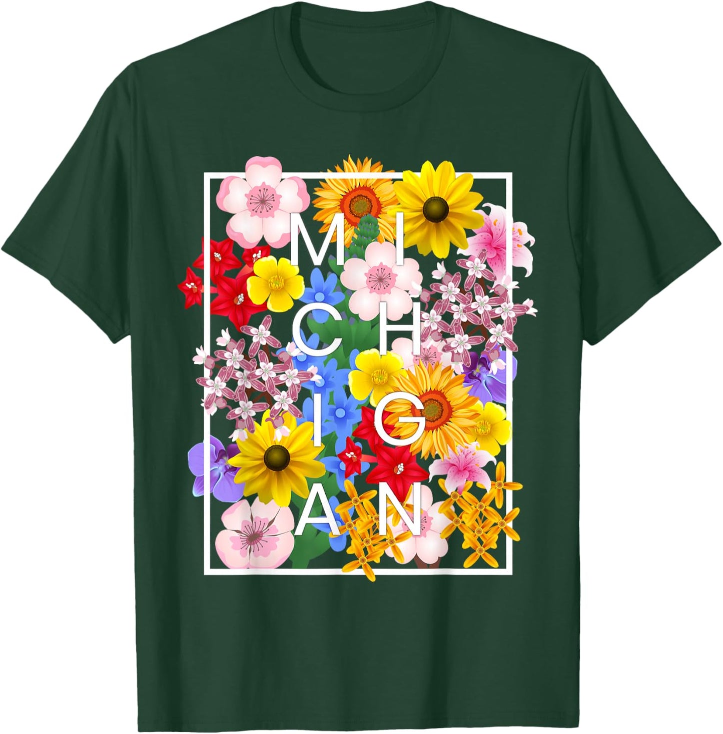 Flowers of Michigan Word Art - Michigander Pride T-Shirt - T-Shirt | Forest