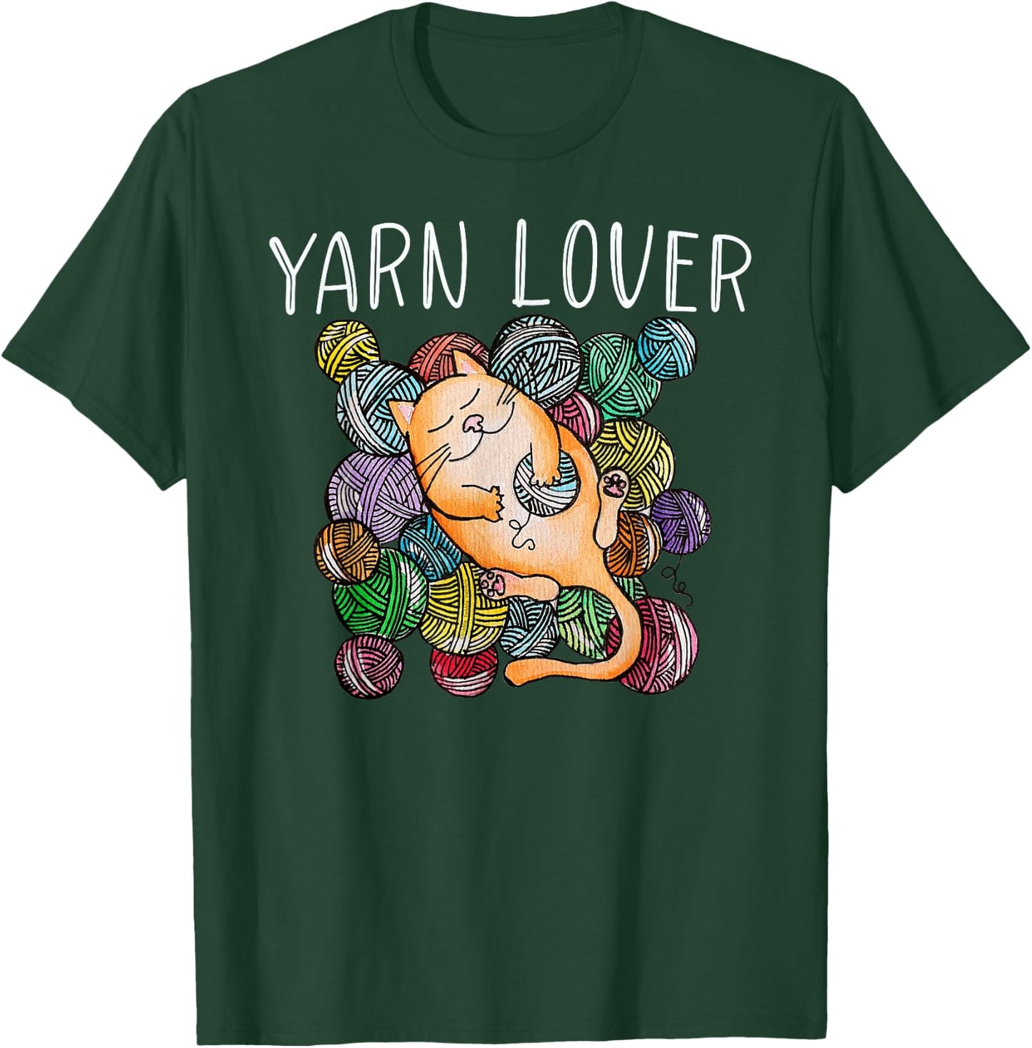 Adorable Knitting and Crochet Happy Cat Yarn Lovers T-Shirt - T-Shirt | Forest