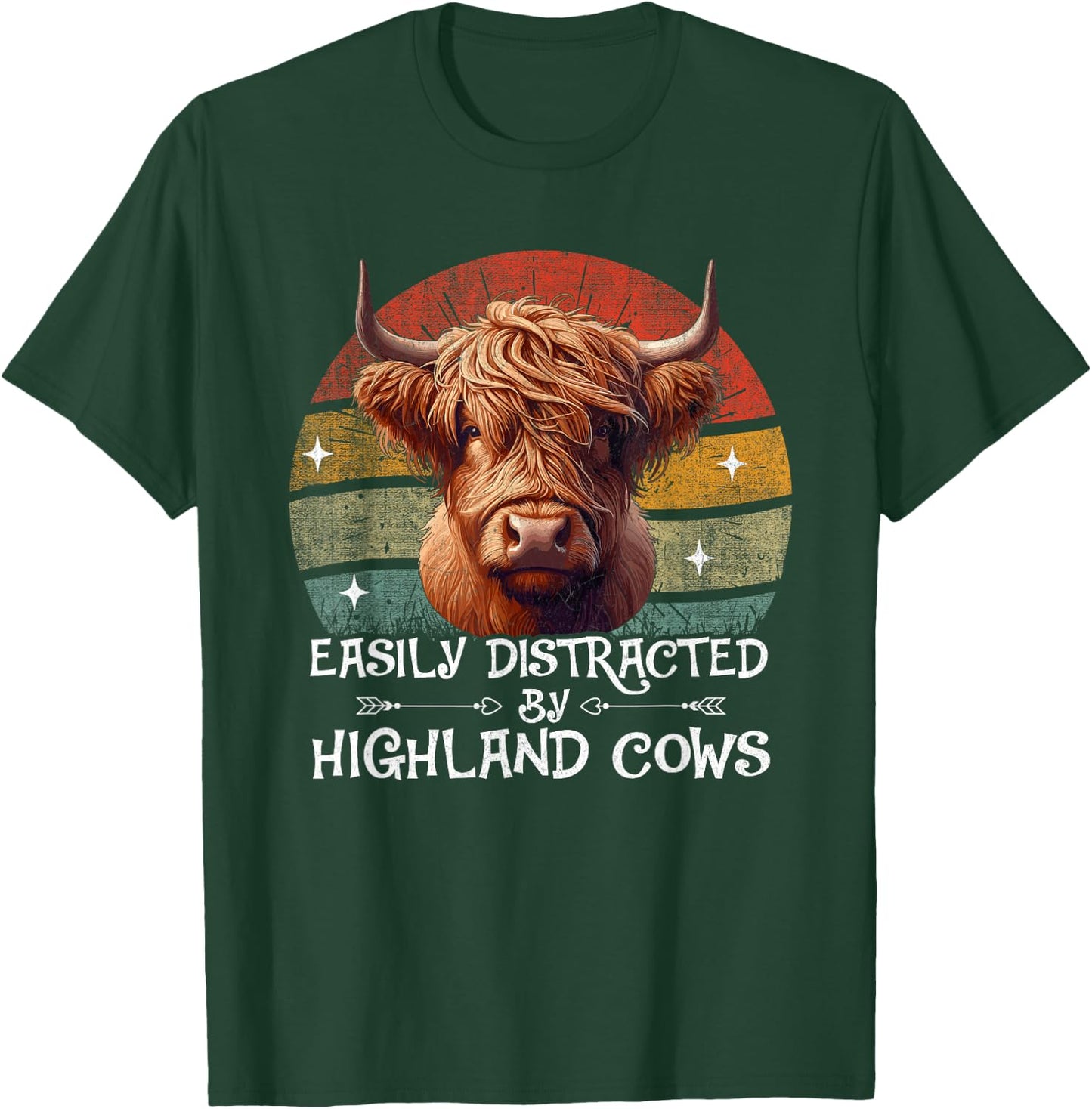 Retro Vintage Farmer | Easily Distracted By Highland Cows T-Shirt - T-Shirt | Forest