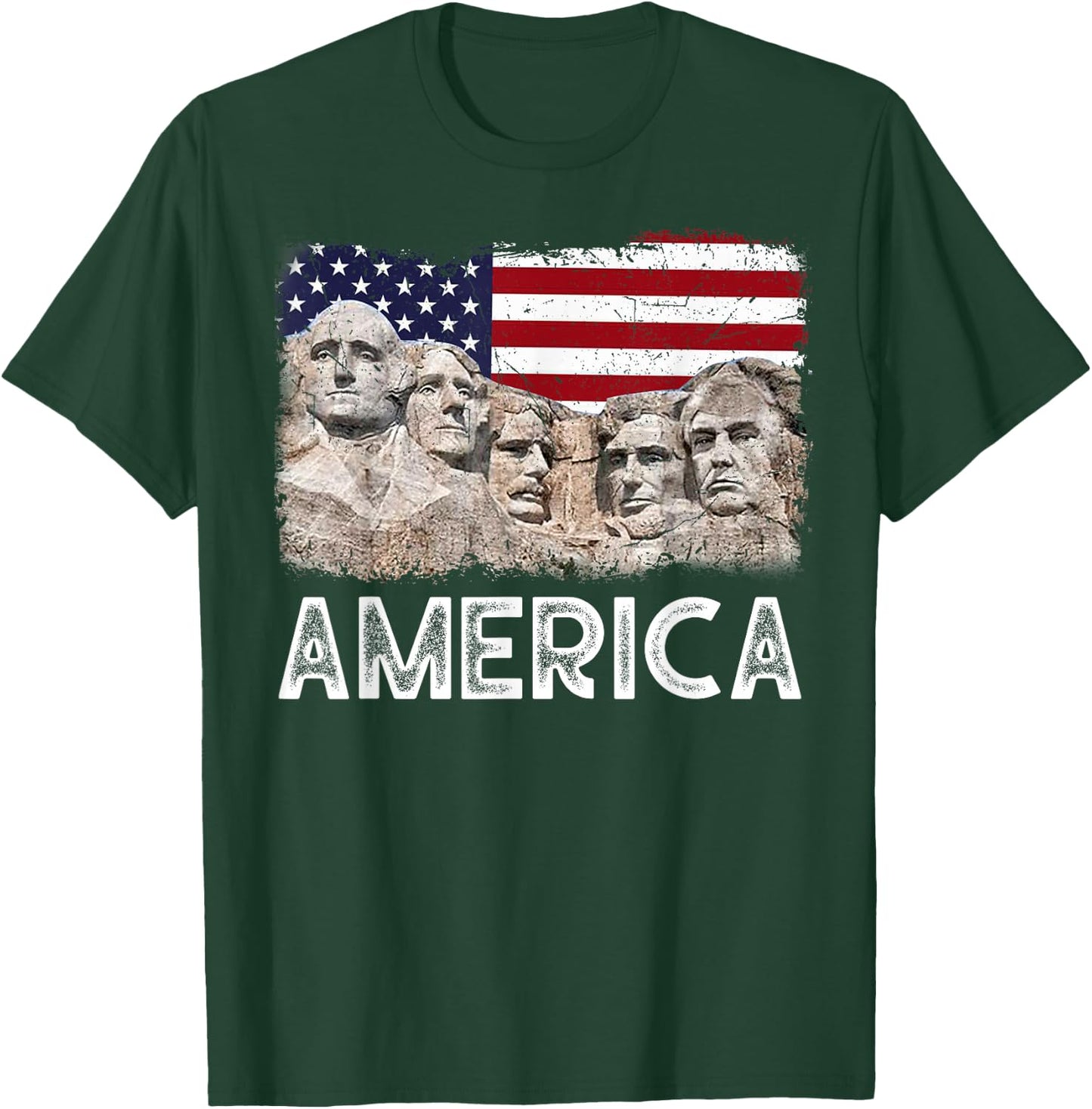 Trump President 45th Rushmore Mount American Flag 4th July T-Shirt - T-Shirt | Forest