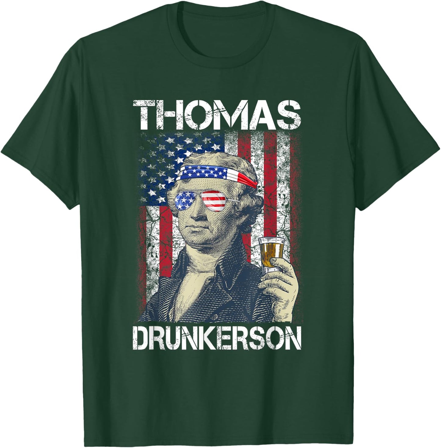 Thomas Drunkerson 4th July Thomas Jefferson Drinking Retro T-Shirt - T-Shirt | Forest