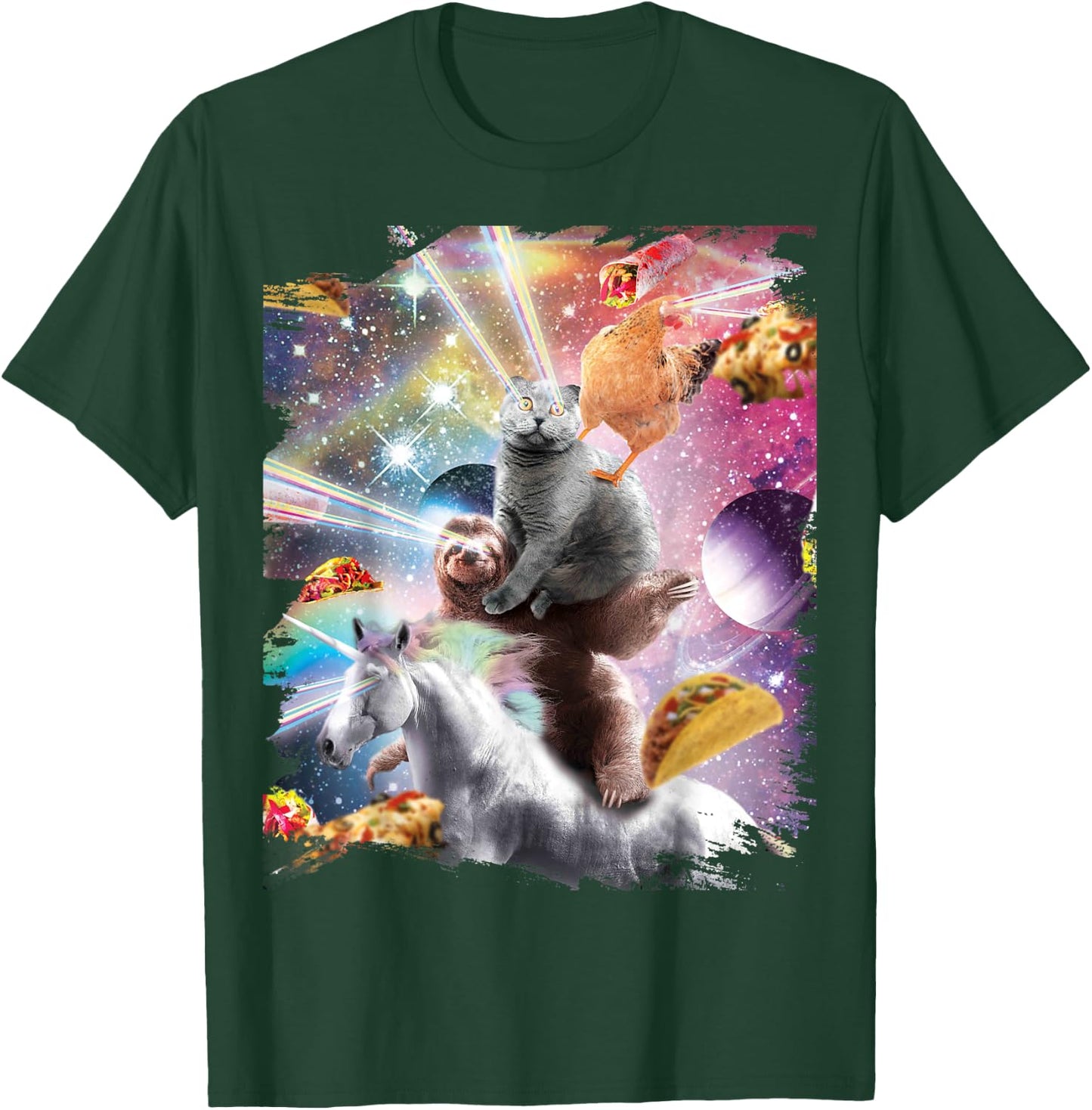 Laser Eyes Space Chicken Cat Sloth Unicorn T-Shirt - T-Shirt | Forest