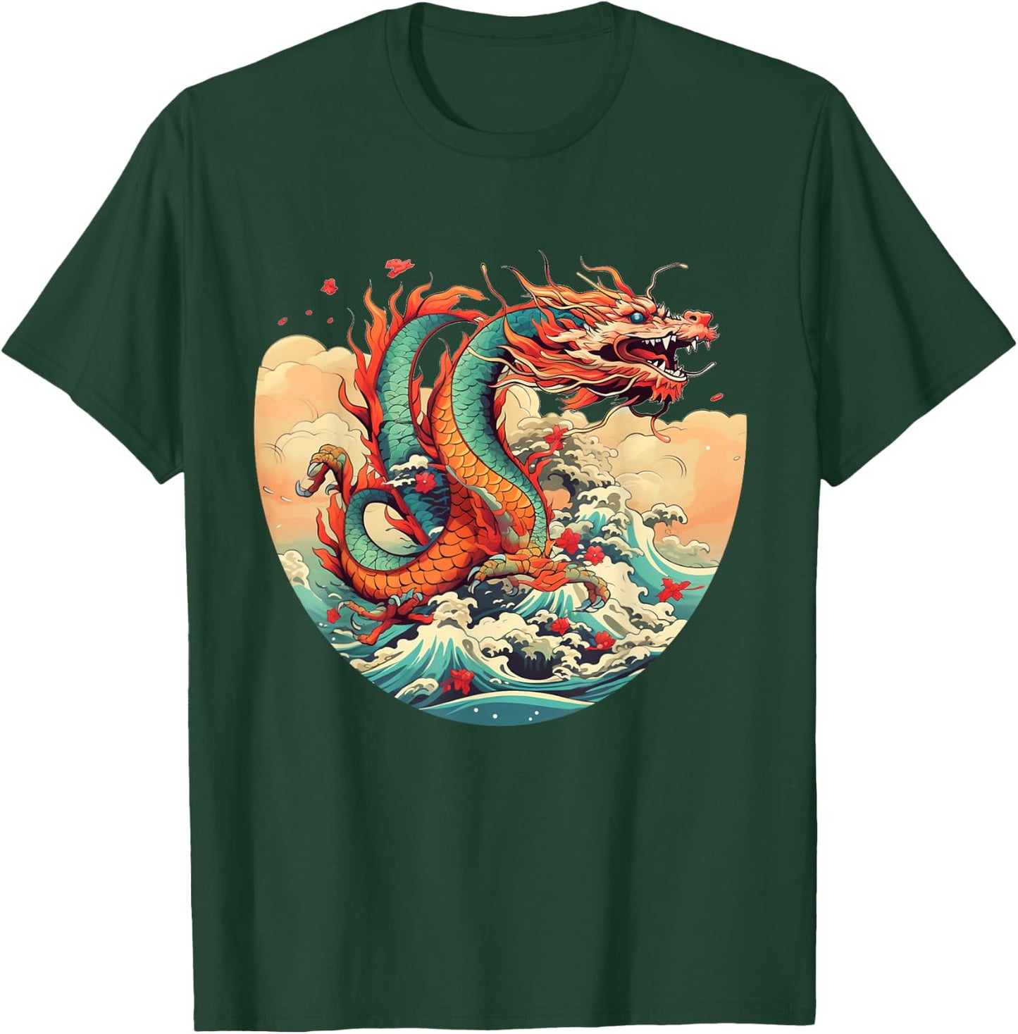 Cool Water Dragons with Sea and Waves T-Shirt - T-Shirt | Forest
