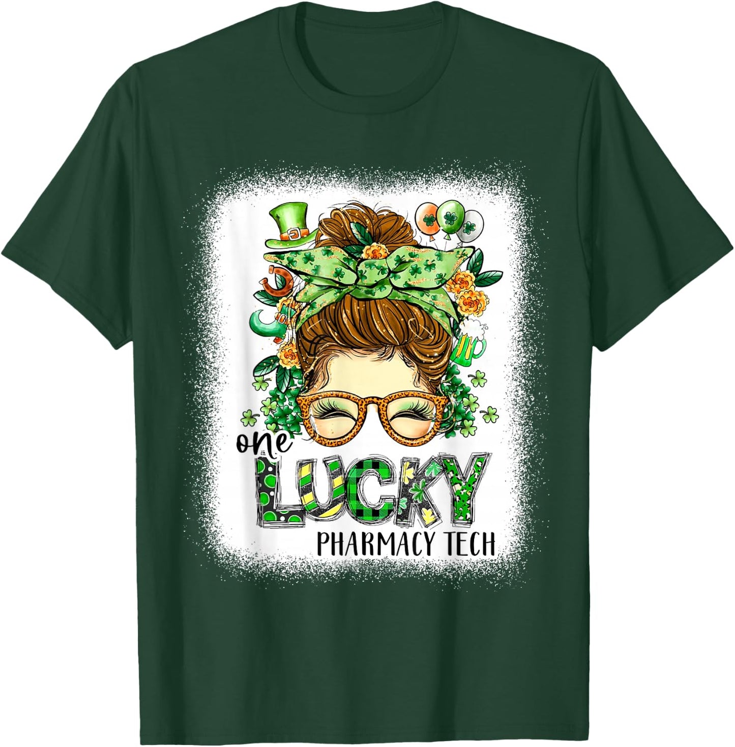 One Lucky Pharmacy Tech Bleached St Patricks Day Women T-Shirt - T-Shirt | Forest