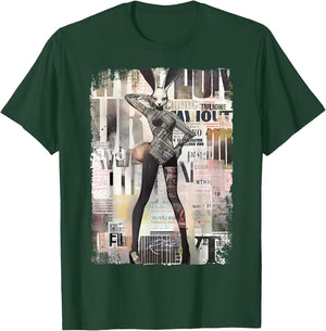 Magazine Cover Vintage Girl Bunny Collage Sexy Model Pin-Up T-Shirt - T-Shirt | Forest