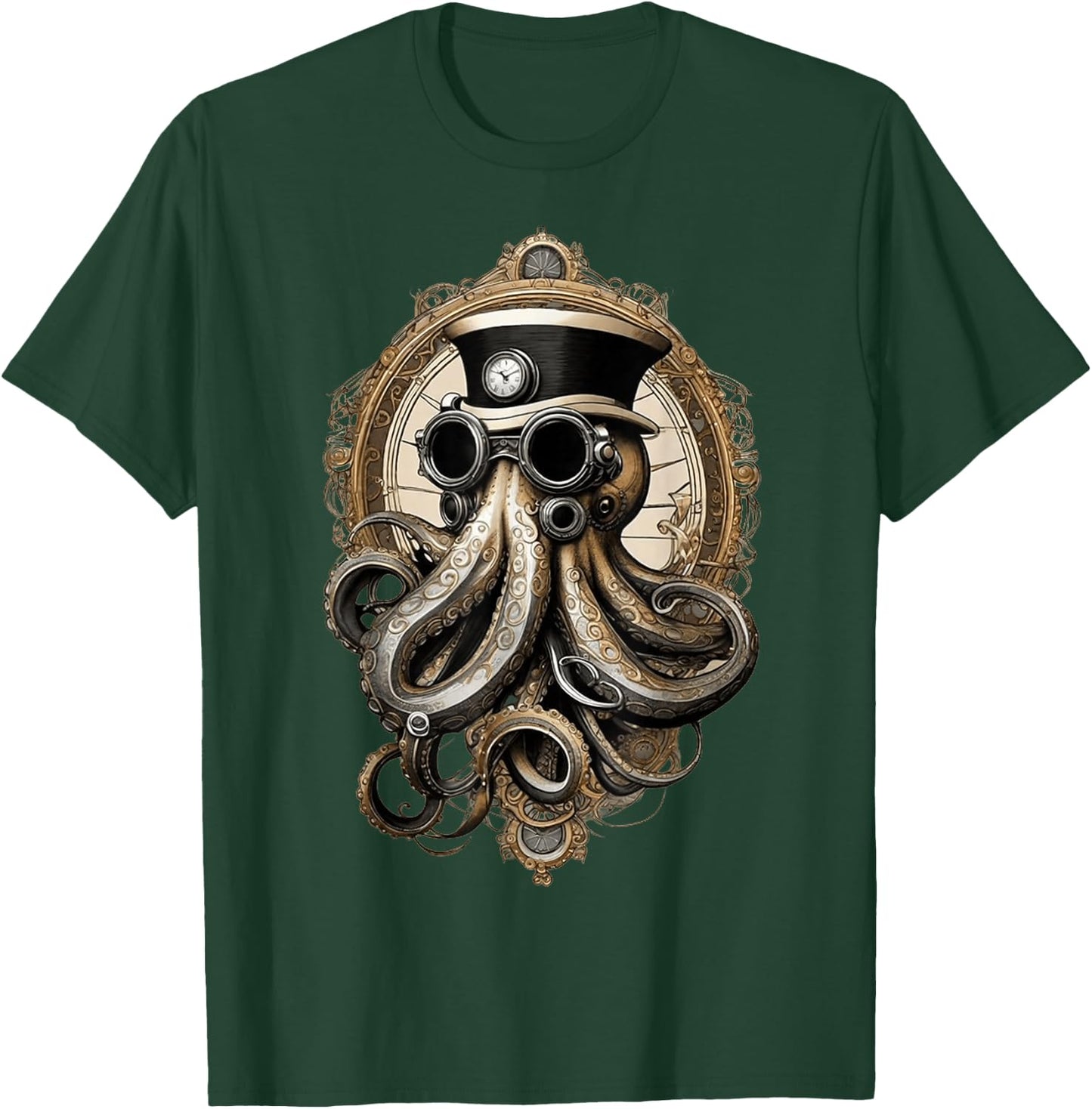 Classic Steampunk Octopus Retro Vintage Funky Fun Graphic T-Shirt - T-Shirt | Forest