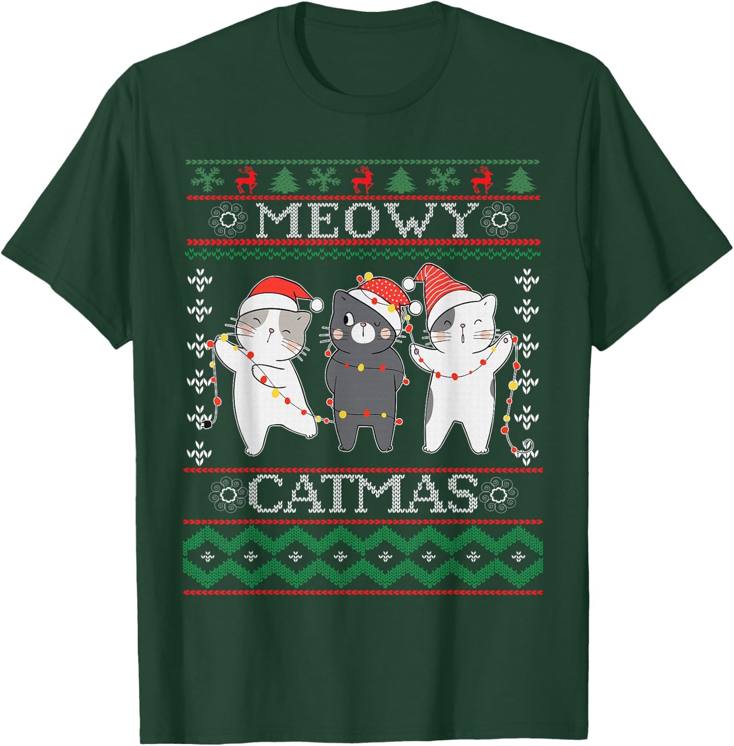 Funny Christmas Cat Matching Family Pajamas Meowy Catmas T-Shirt - T-Shirt | Forest