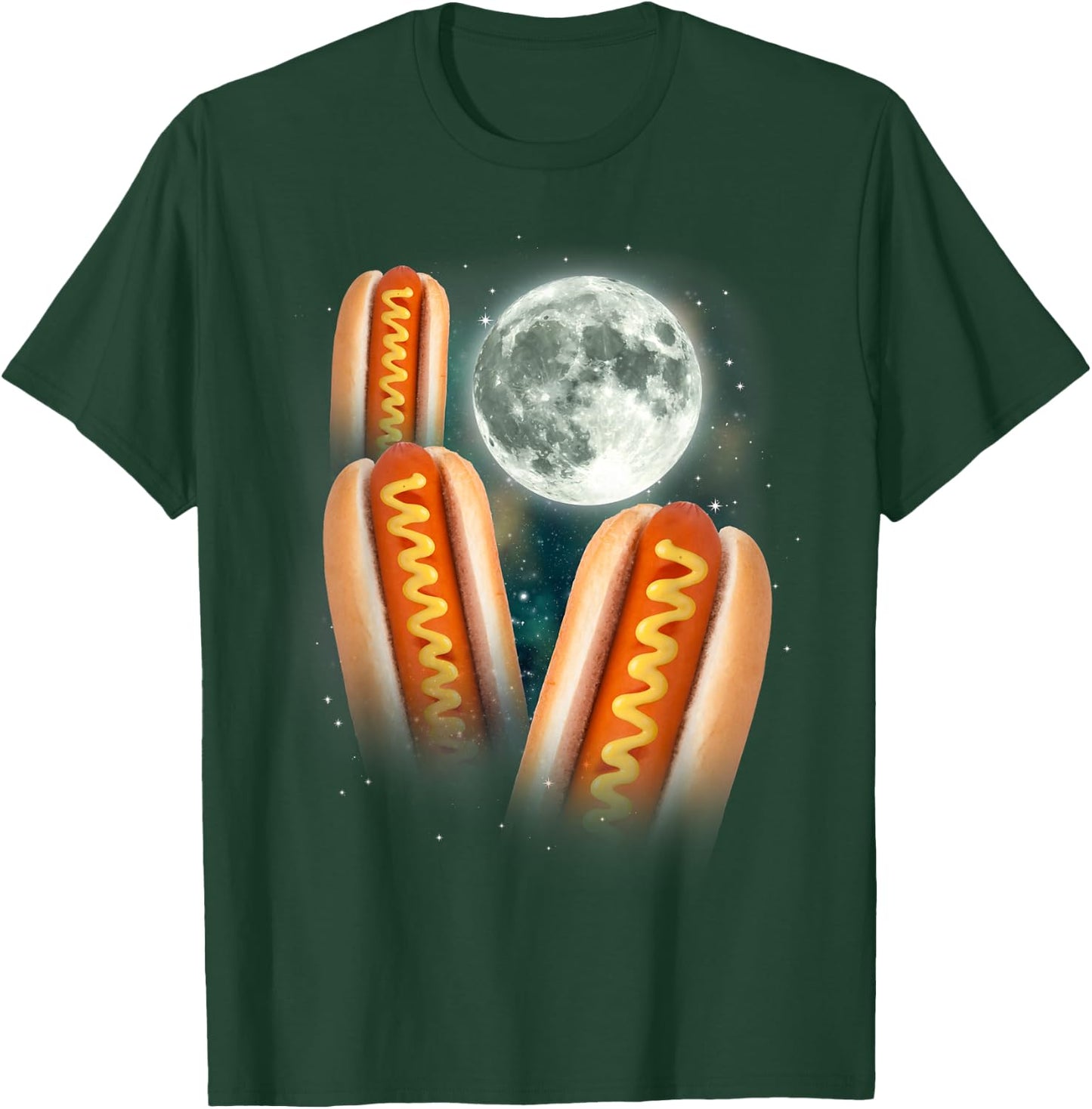Three Glizzy Moon | Funny 3 Howling Hotdogs Cursed Meme T-Shirt - T-Shirt | Forest
