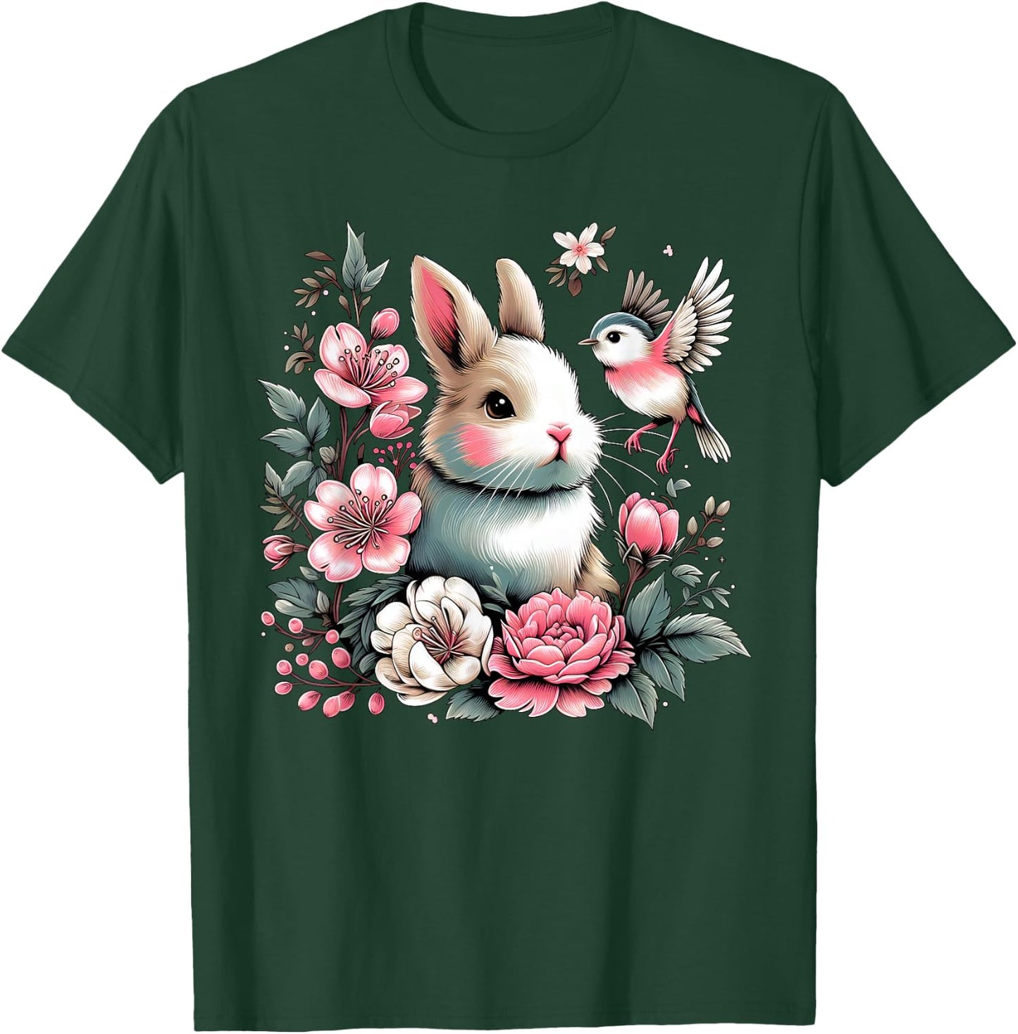 Happy Easter Day Cute Bunny Floral for Girl Women Ladies T-Shirt - T-Shirt | Forest