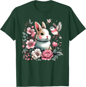 Happy Easter Day Cute Bunny Floral for Girl Women Ladies T-Shirt - T-Shirt | Forest