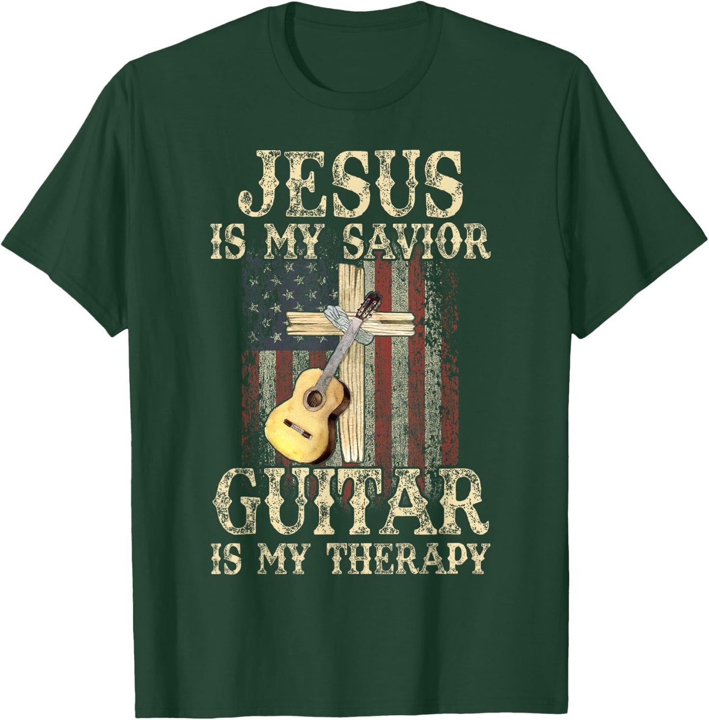 Jesus Is My Savior Guitar Is My Therapy Christian T-Shirt - T-Shirt | Forest