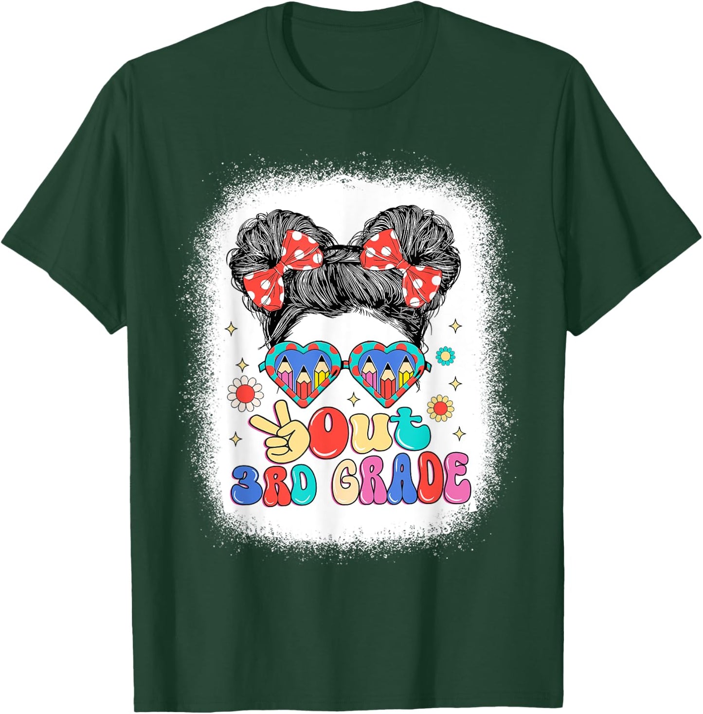 Peace Out 3rd Grade Messy Bun Girls Last Day Of School T-Shirt - T-Shirt | Forest