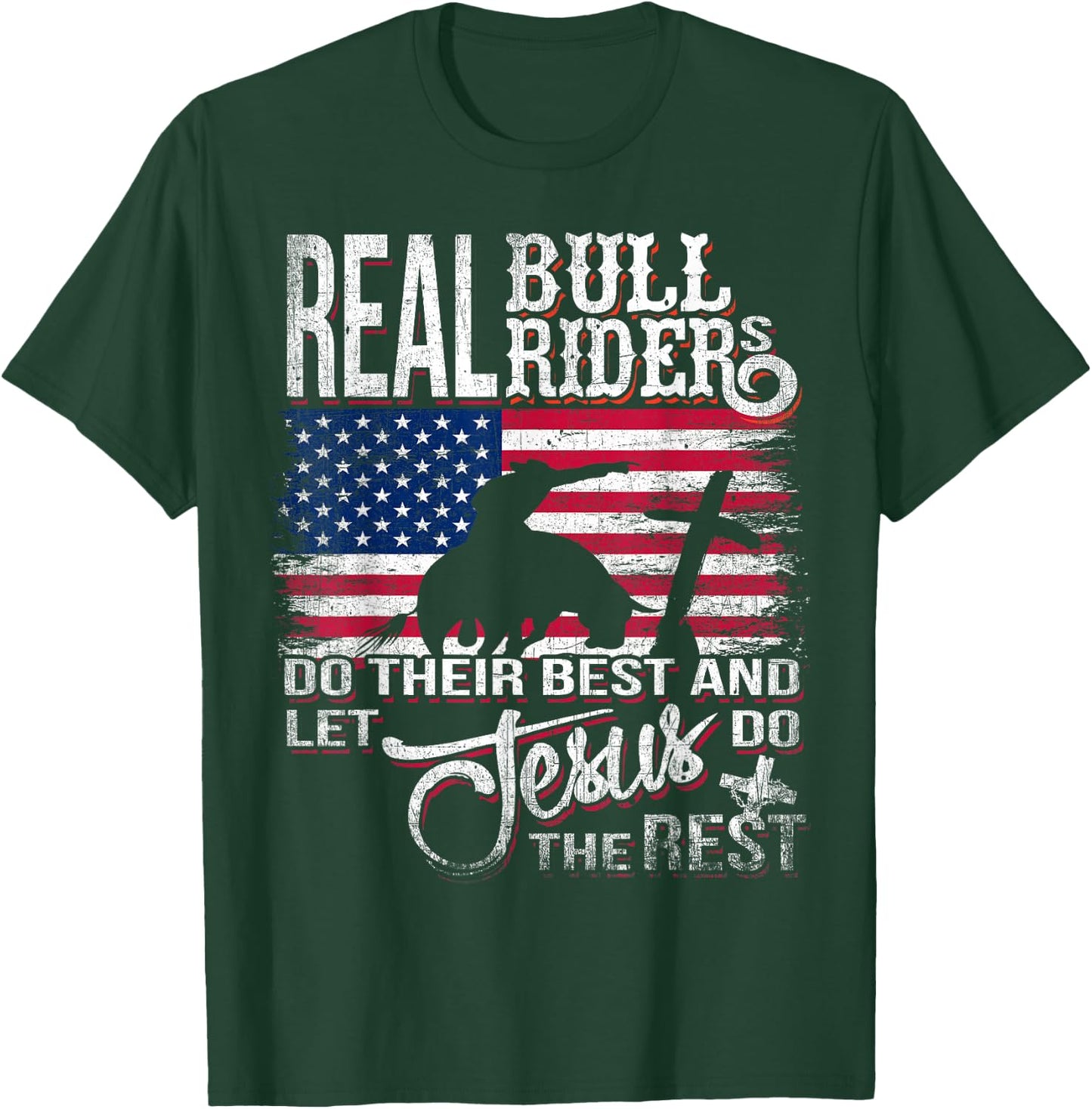 Christian Bull-Rider Bull Riding Jesus Western Sports T-Shirt - T-Shirt | Forest