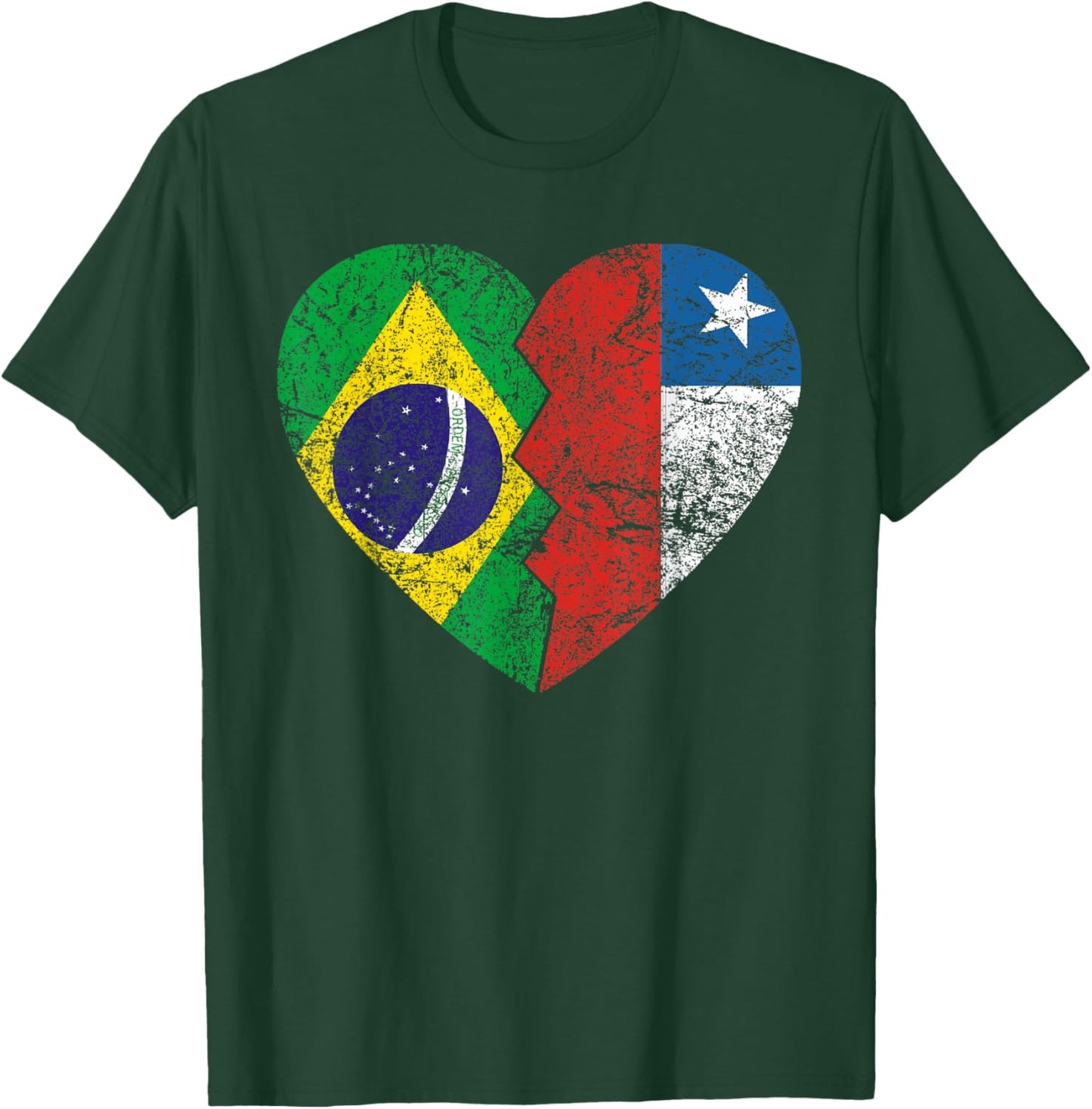 Chilean Brazilian Flags Heart | Brazil Chile Roots Vintage T-Shirt - T-Shirt | Forest