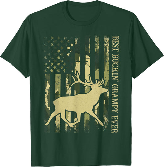 Best Buckin' Grampy Ever Camo American Flag Deer Hunting T-Shirt - T-Shirt | Forest
