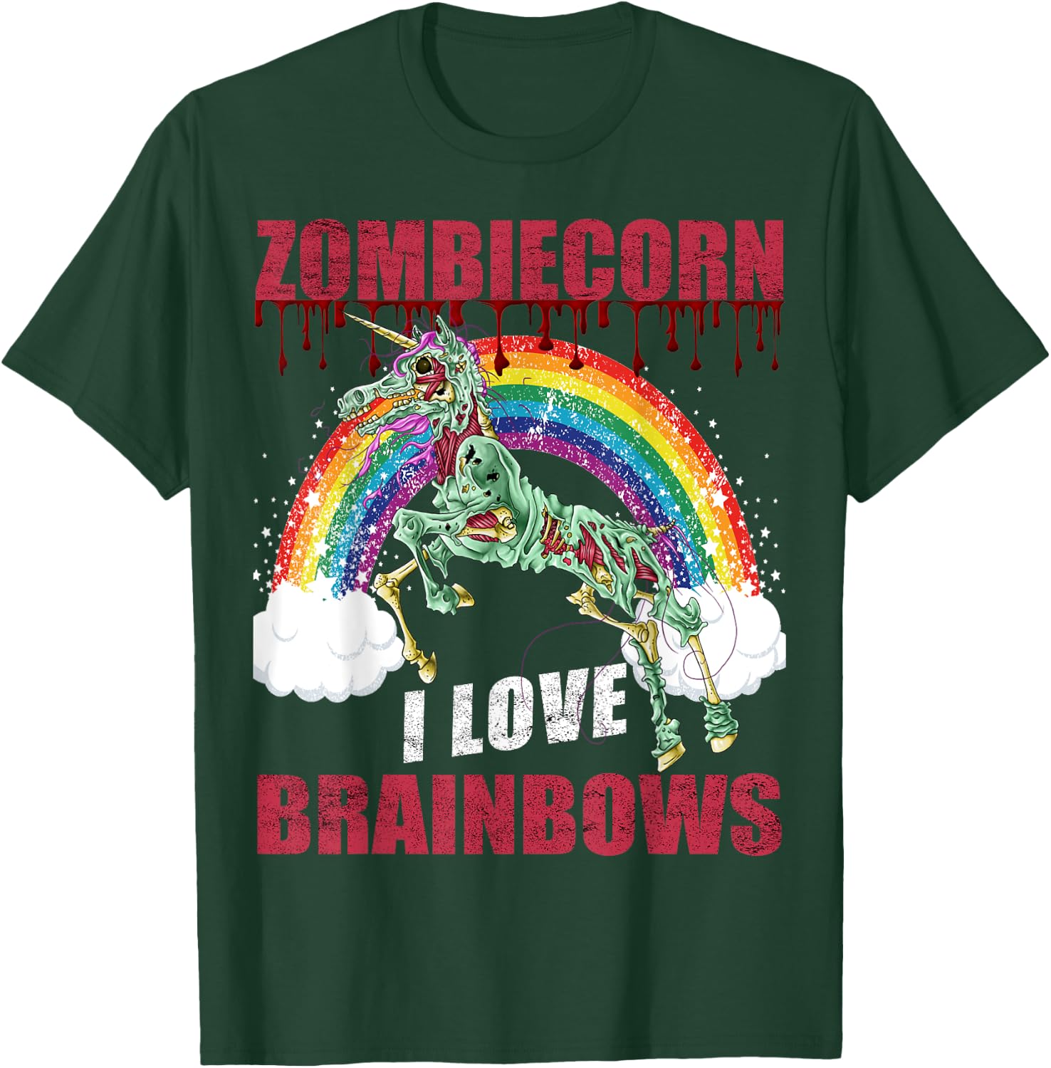 Zombie Unicorn I Love Brainbows Halloween Punk Gothic Goth T-Shirt - T-Shirt | Forest