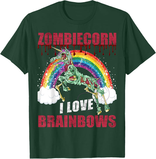 Zombie Unicorn I Love Brainbows Halloween Punk Gothic Goth T-Shirt - T-Shirt | Forest