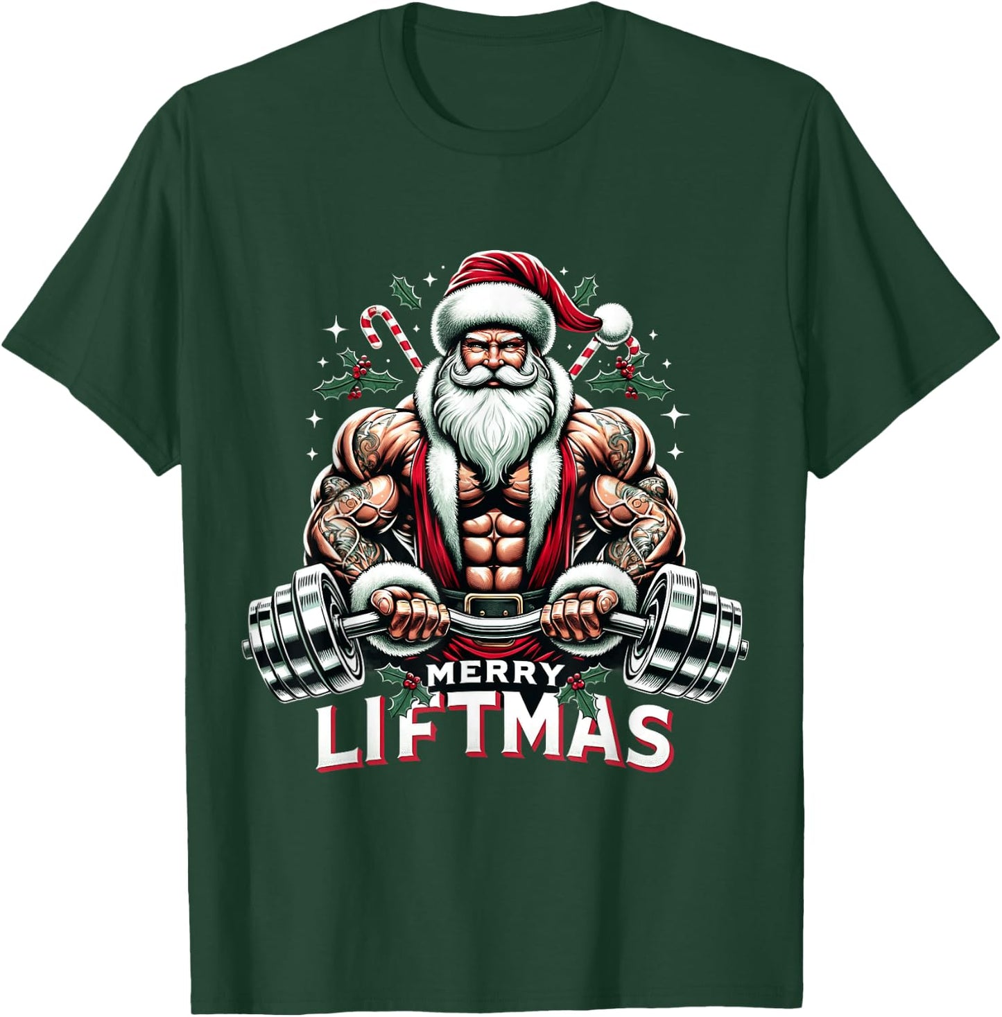 Muscle Santa Bodybuilder Merry Liftmas Gym Christmas Workout T-Shirt - T-Shirt | Forest