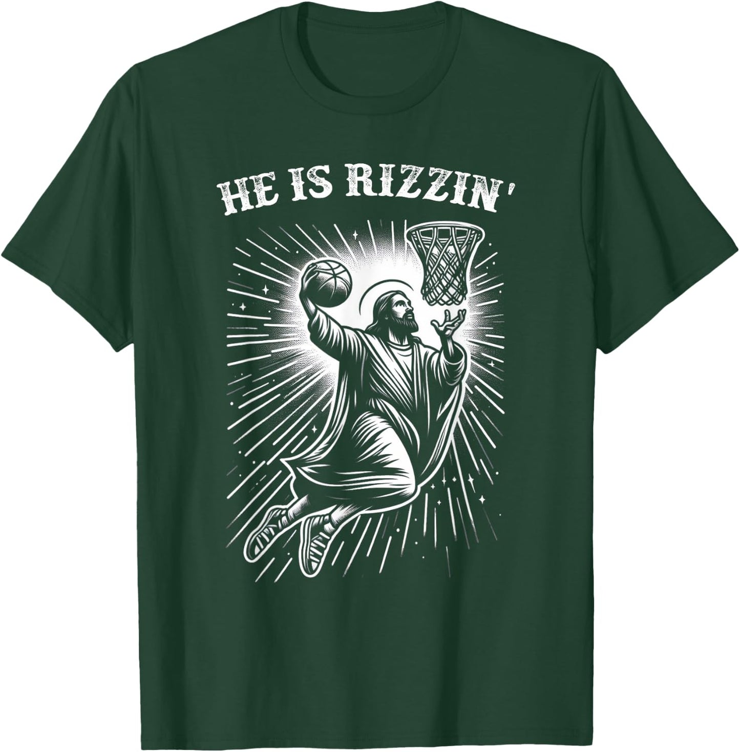 He is Rizzin' Risen Easter Jesus Christian Basketball Funny T-Shirt - T-Shirt | Forest