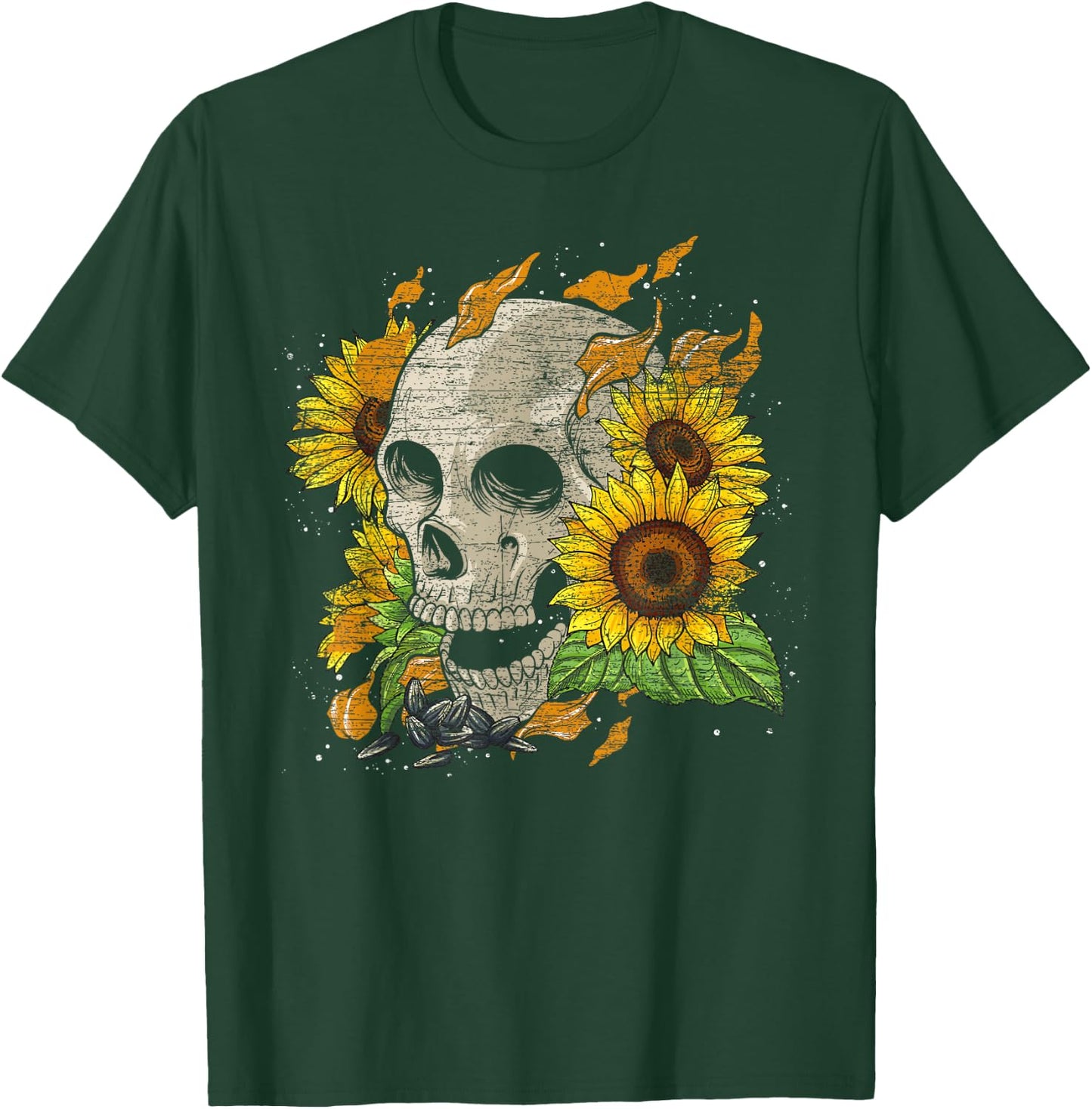 Florist Hippie Yellow Flower Nature Skull Sunflower T-Shirt - T-Shirt | Forest