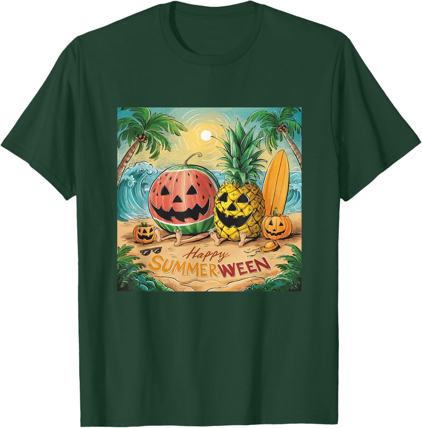Happy Summerween Watermelon Pineapple Beach Vibes Halloween Women Kids T-Shirt - T-Shirt | Forest