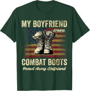 My Boyfriend Wears Combat Boots Proud Army Girlfriend T-Shirt - T-Shirt | Forest
