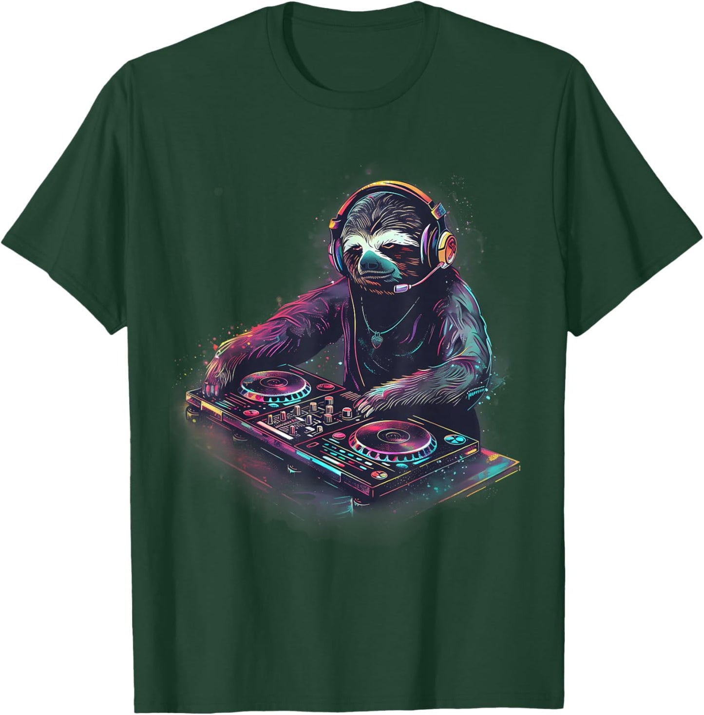 Sloth Music DJ EDM Turntable DJ Sloth Artwork House Music T-Shirt - T-Shirt | Forest