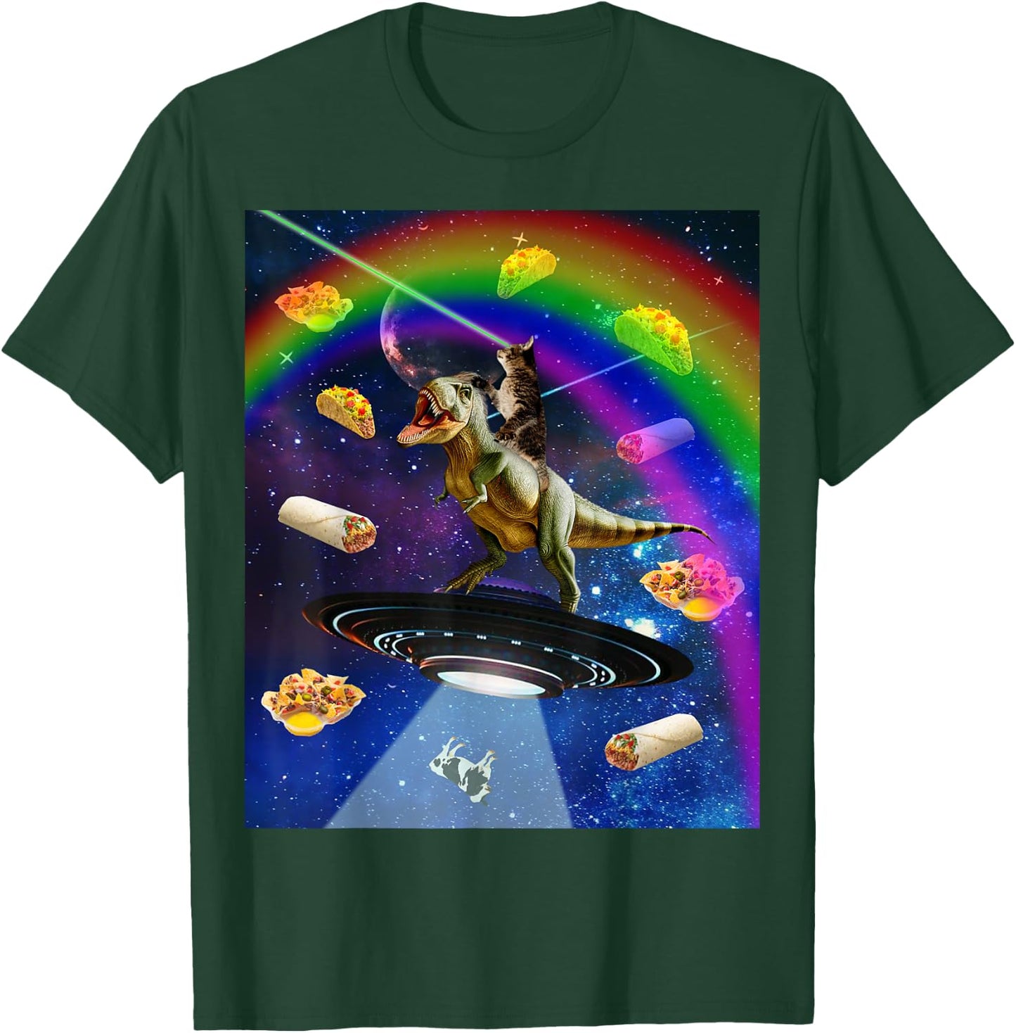 Laser Eyes Outer Space Cat Riding On T-Rex Dinosaur Women T-Shirt - T-Shirt | Forest