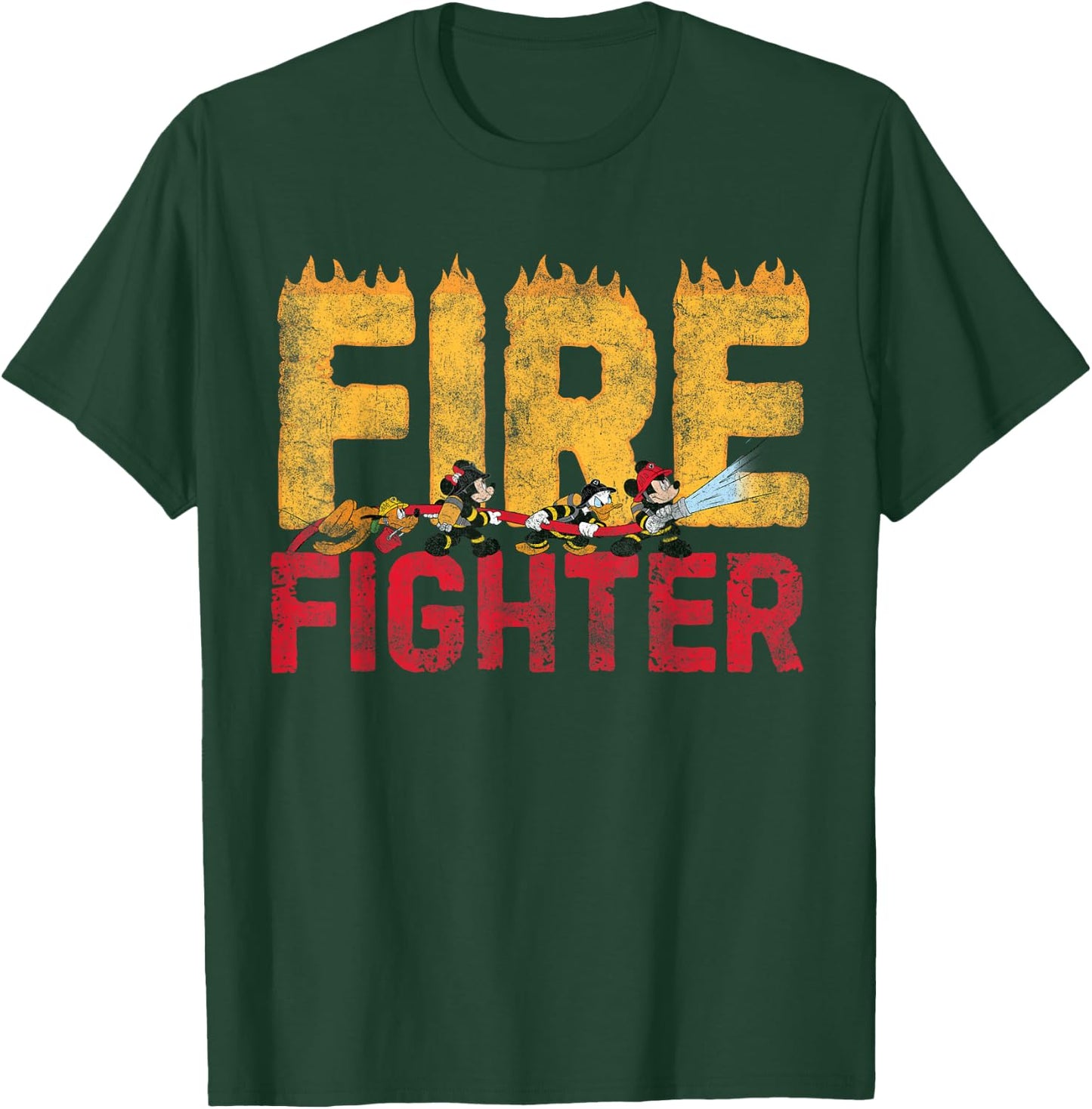 Disney Mickey and Friends Minnie Donald Pluto Fire Fighters Small T-Shirt - T-Shirt | Forest