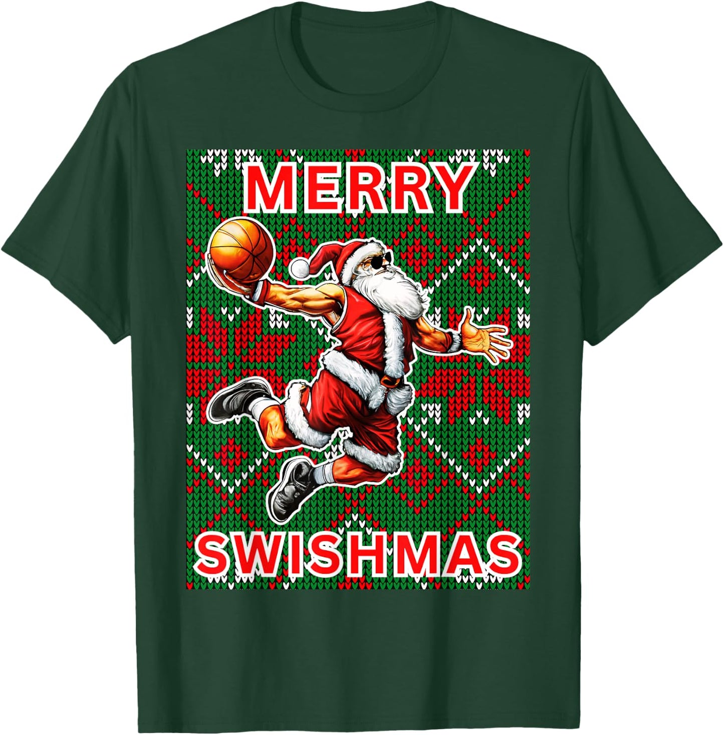 Merry Swishmas Basketball Christmas Santa Claus Slam Dunk T-Shirt - T-Shirt | Forest