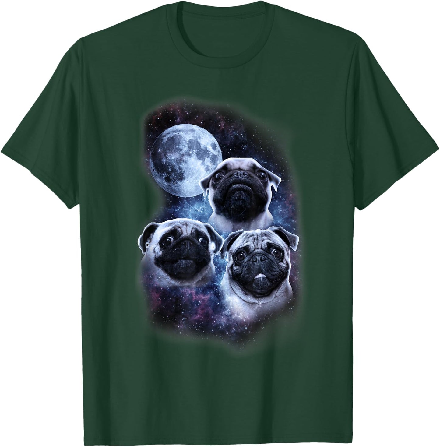 Cute pug design in space, full moon, stars, milky way T-Shirt - T-Shirt | Forest