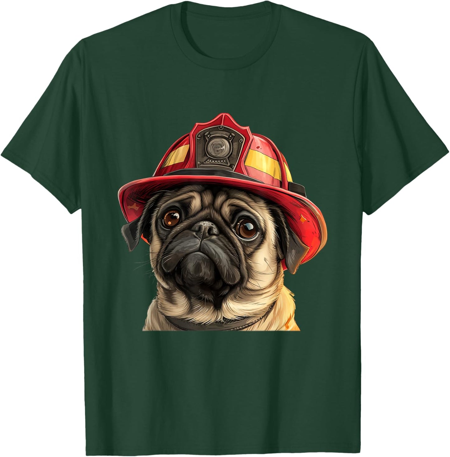 Pug Firefighter Hat Fireman Dog T-Shirt - T-Shirt | Forest